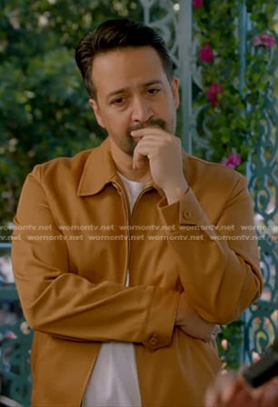 Lin-Manuel Miranda's camel zip front jacket on American Idol