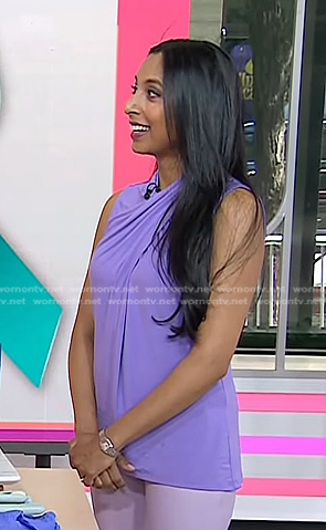 Dr. Roshini Rajapaksa’s lilac cross neck top on Today
