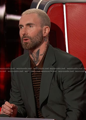 Adam Levine's brown striped polo on The Voice