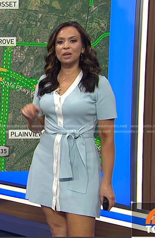 Adelle's blue contrast trim knit dress on Today