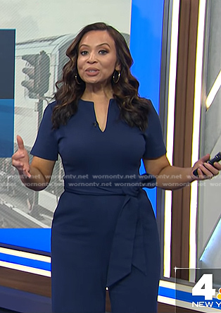Aelle's navy tie waist jumpsuit on Today