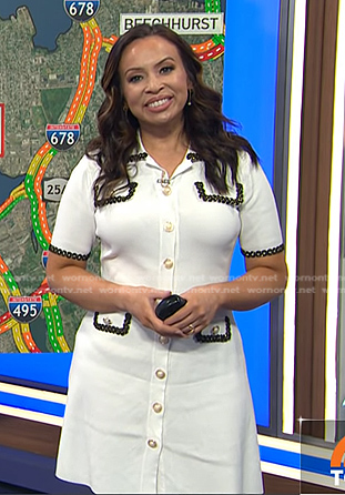 Adelle's white embellished trim shirtdress on Today
