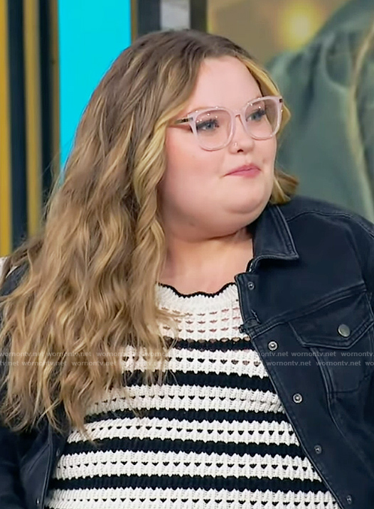 Alana Thompson's stripe crochet knit top on Tamron Hall Show
