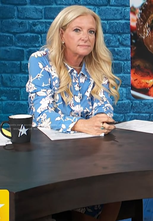 Alison Triessl's blue floral print dress on Access Hollywood