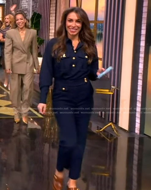 Alyssa's navy gold button blouse on The View
