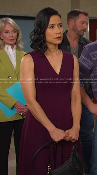 Amy's purple v-neck flare dress on Days of our Lives