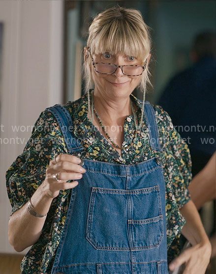 Anne's floral top and denim overalls on The Four Seasons