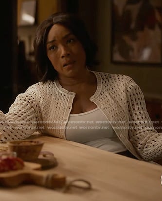 Athena's white open knit cardigan on 9-1-1