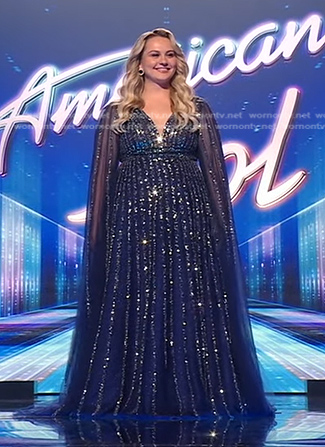 Breanna Nix's navy embellished sheer gown on American Idol
