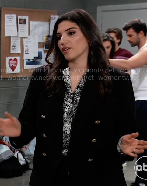 Brook Lynn's snake print blouse and black blazer on General Hospital