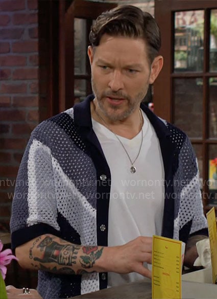 Daniel's blue colorblock knit shirt on The Young and the Restless