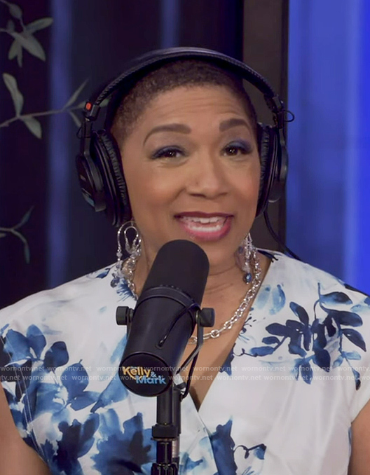 Deja Vu's blue floral print wrap dress on Live with Kelly and Mark