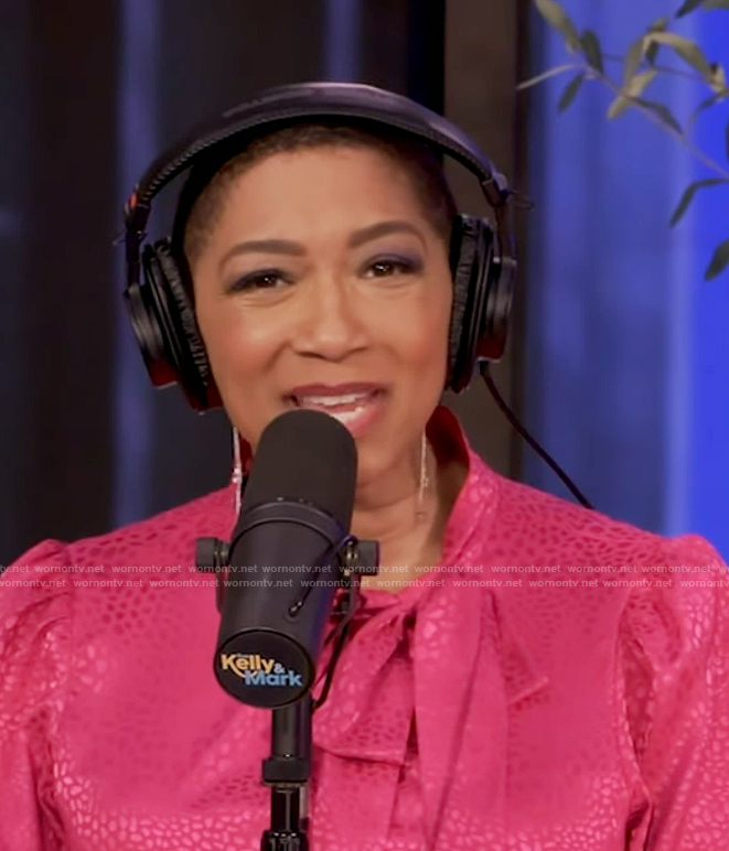 Deja Vu's pink satin tie neck blouse on Live with Kelly and Mark