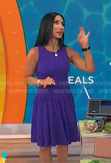 Elizabeth Werner's purple knit pleated dress on CBS Mornings