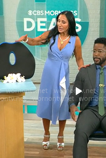 Elizabeth Werner's blue and white midi dress on CBS Mornings