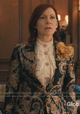 Elsbeth's black metallic paisley print blazer on Elsbeth