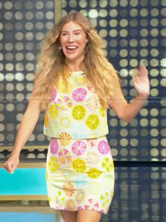 Emily Henry's floral print top and skirt on Tamron Hall Show