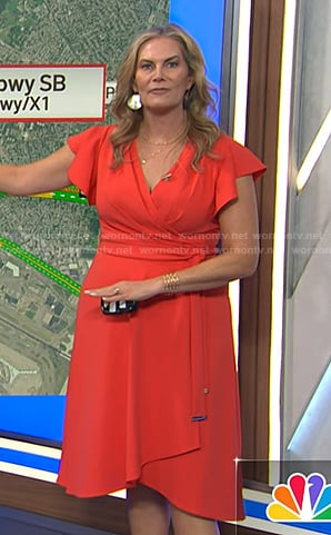 Emily West's orange flutter sleeve wrap dress on Today