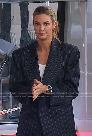 Erin Andrews' navy pinstripe blazer and pants on Today
