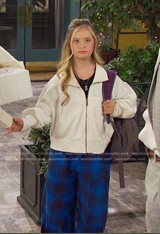 Felicity's blue plaid pants on Days of our Lives