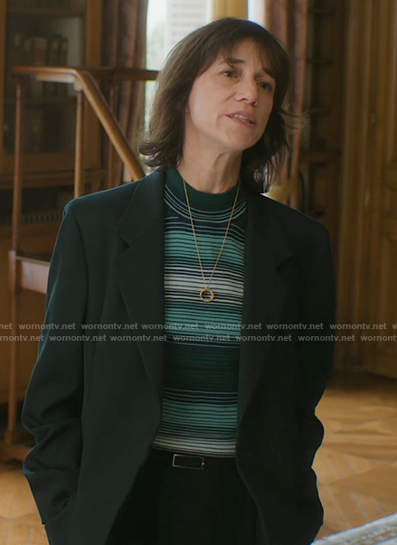 Cenevieve's striped mock neck top on Etoile