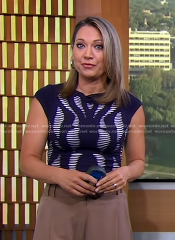 Ginger's navy print cap sleeve top on Good Morning America