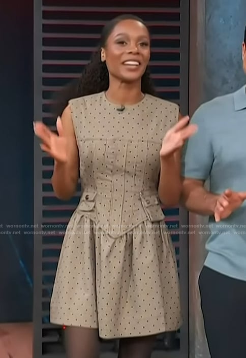 Zuri's gray polka dot sleeveless mini dress on Access Hollywood