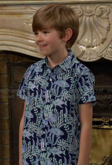 Harrison's fish print shirt on The Young and the Restless