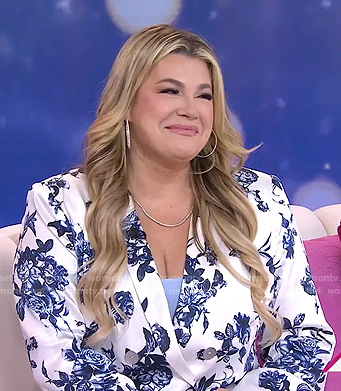 Heather McMahan's white and blue floral blazer and pants on Today