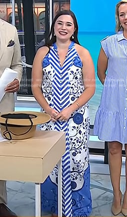 Ivy Odom's blue stripe and floral print maxi dress on Today