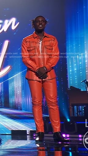 Jamal Roberts's orange leather shirt and pants on American Idol
