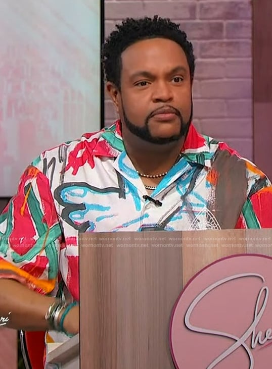 Jawn's graffiti print shirt on Sherri