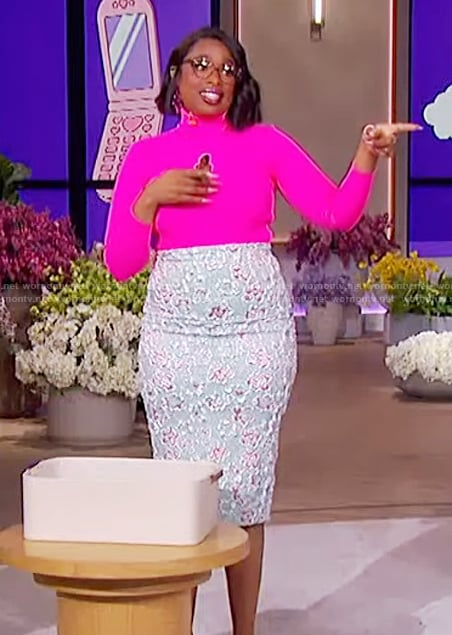 Jennifer's blue floral embroidered skirt on The Jennifer Hudson Show