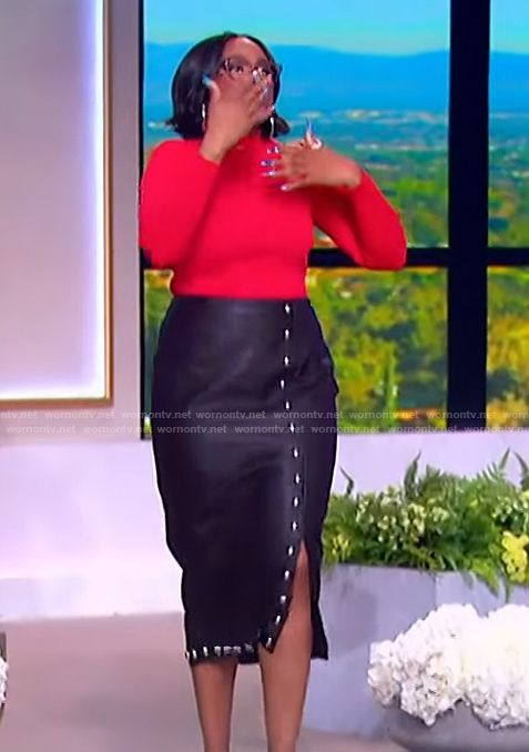 Jennifer's black leather studded skirt on The Jennifer Hudson Show