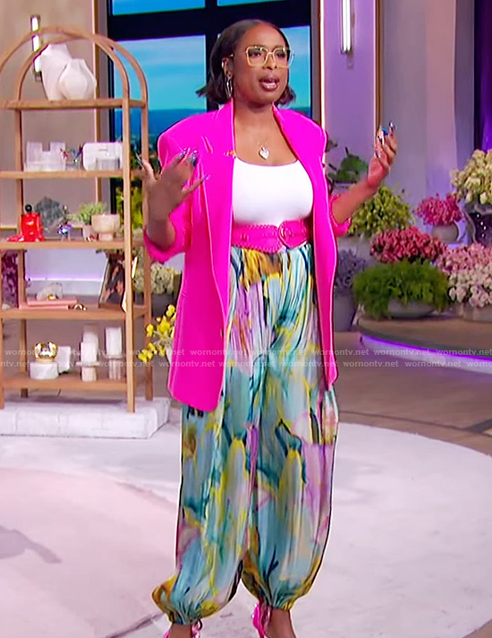 Jennifer's floral pleated wide leg pants on The Jennifer Hudson Show
