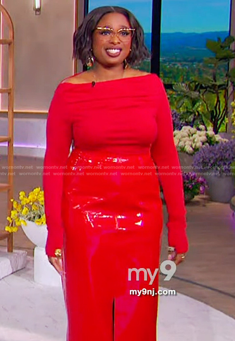 Jennifer's red latex skirt on The Jennifer Hudson Show