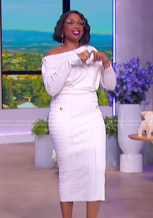Jennifer's white knit midi skirt on The Jennifer Hudson Show