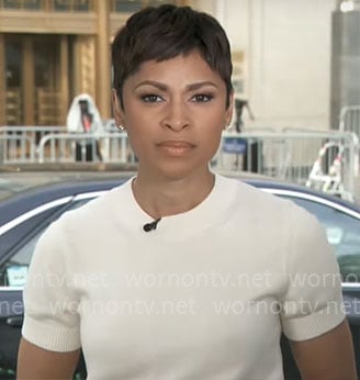 Jericka Duncan's white short-sleeve sweater on CBS Mornings
