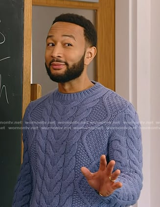 John Legend's blue cable knit sweater on The Voice