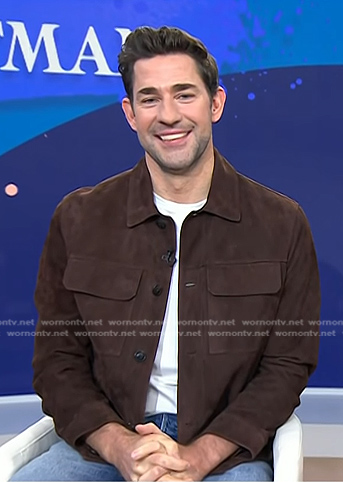 John Krasinski's brown suede jacket on Today