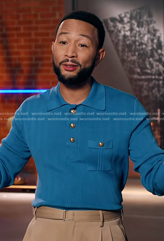John Legend's blue long sleeve polo on The Voice