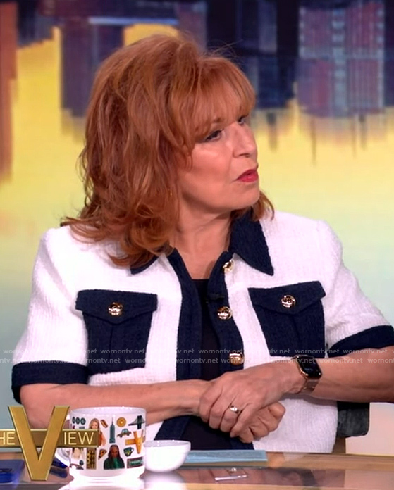Joy's white contrast cropped cardigan on The View