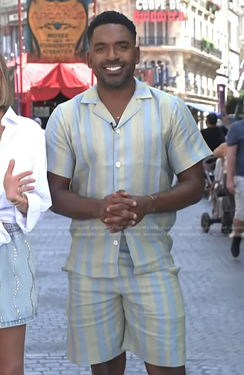 Justin's stripe shirt and shorts on E! News