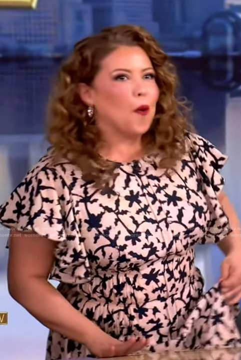Justina Machado's white floral print ruffle dress on The View