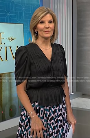 Kate's black gathered top and geometric print skirt on NBC News Daily