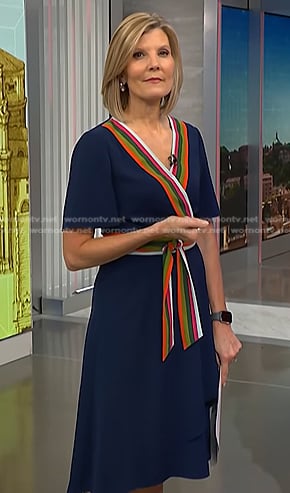 Kate's navy stripe trim wrap dress on NBC News Daily