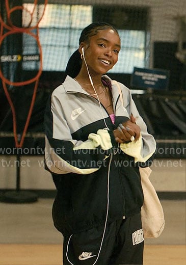 Keisha's black colorblock tracksuit on Forever