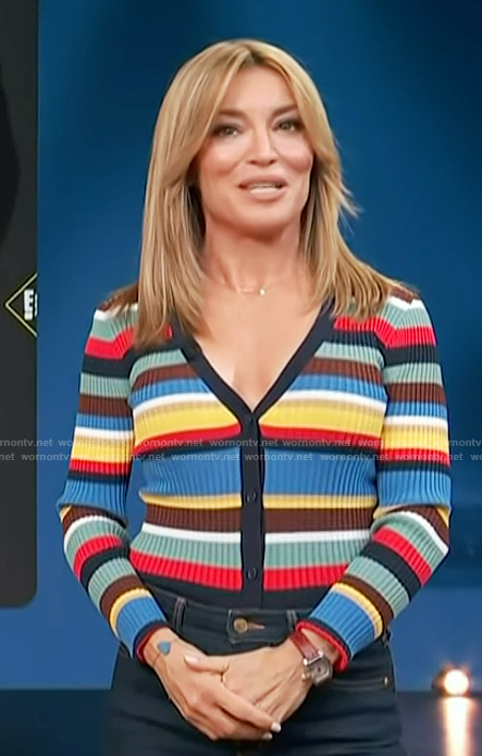 Kit's striped ribbed cardigan on Access Hollywood