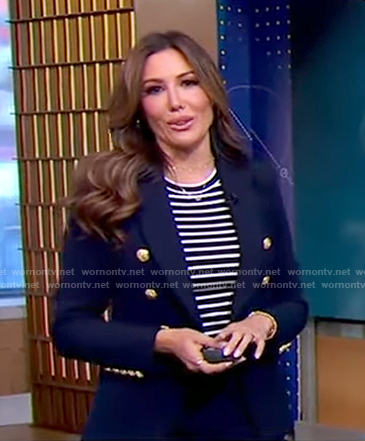 Leslie Lopez's navy blazer with gold buttons on Good Morning America