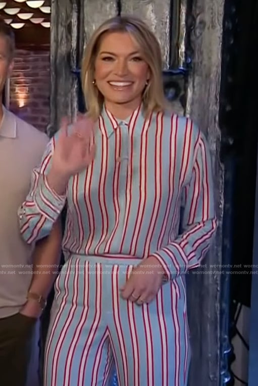 Lindsay Hubbard's blue striped top and pants on The Kelly Clarkson Show